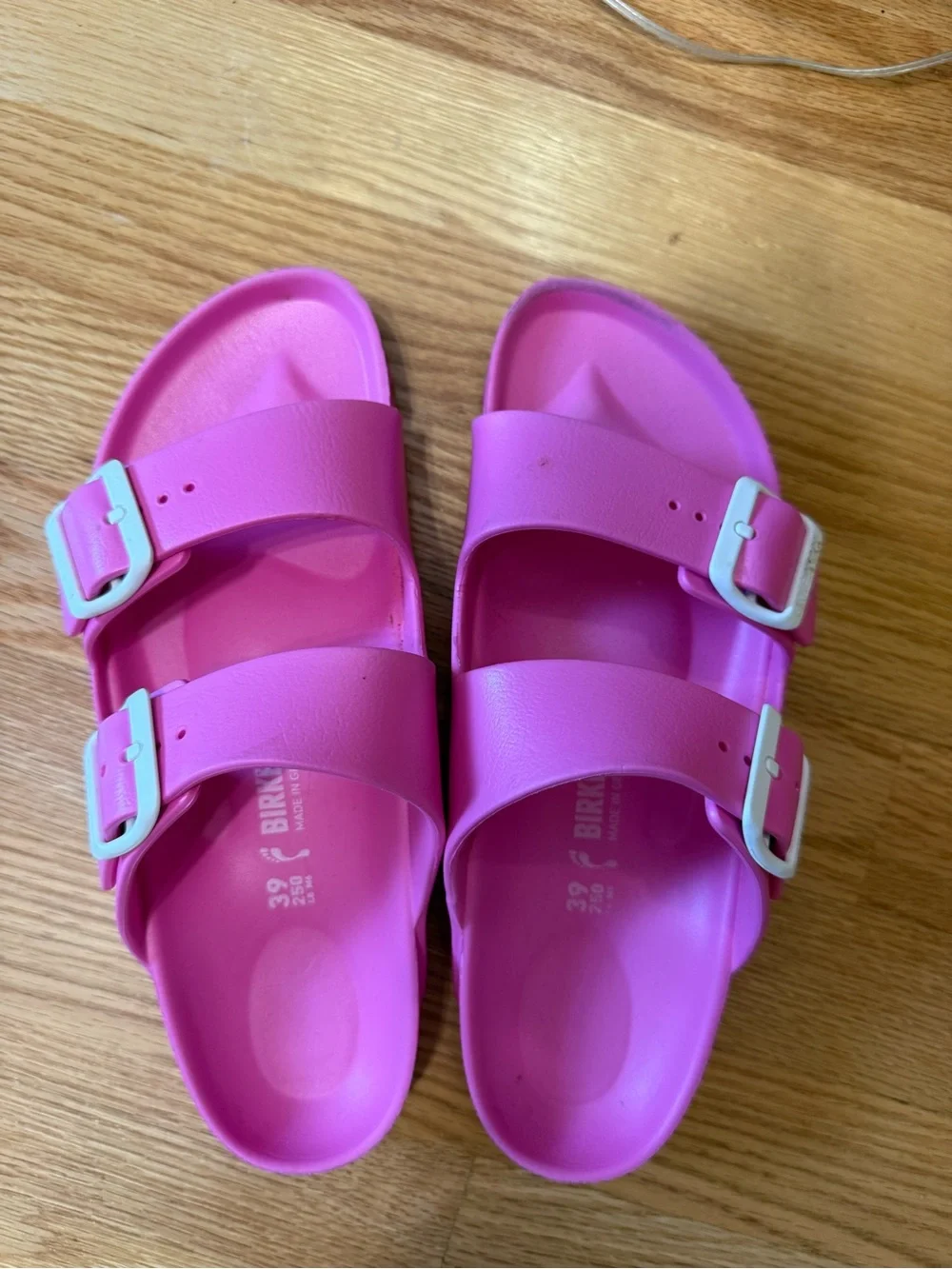 Birkenstock Arizona EVA Sandals in Bright Pink with White Buckles